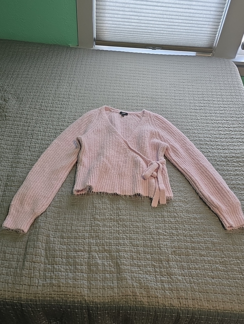 Soft Pink Wrap Sweater with Tie